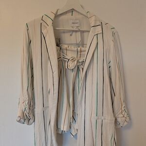 Nine West Women's Striped Cream Jacket And Short Set